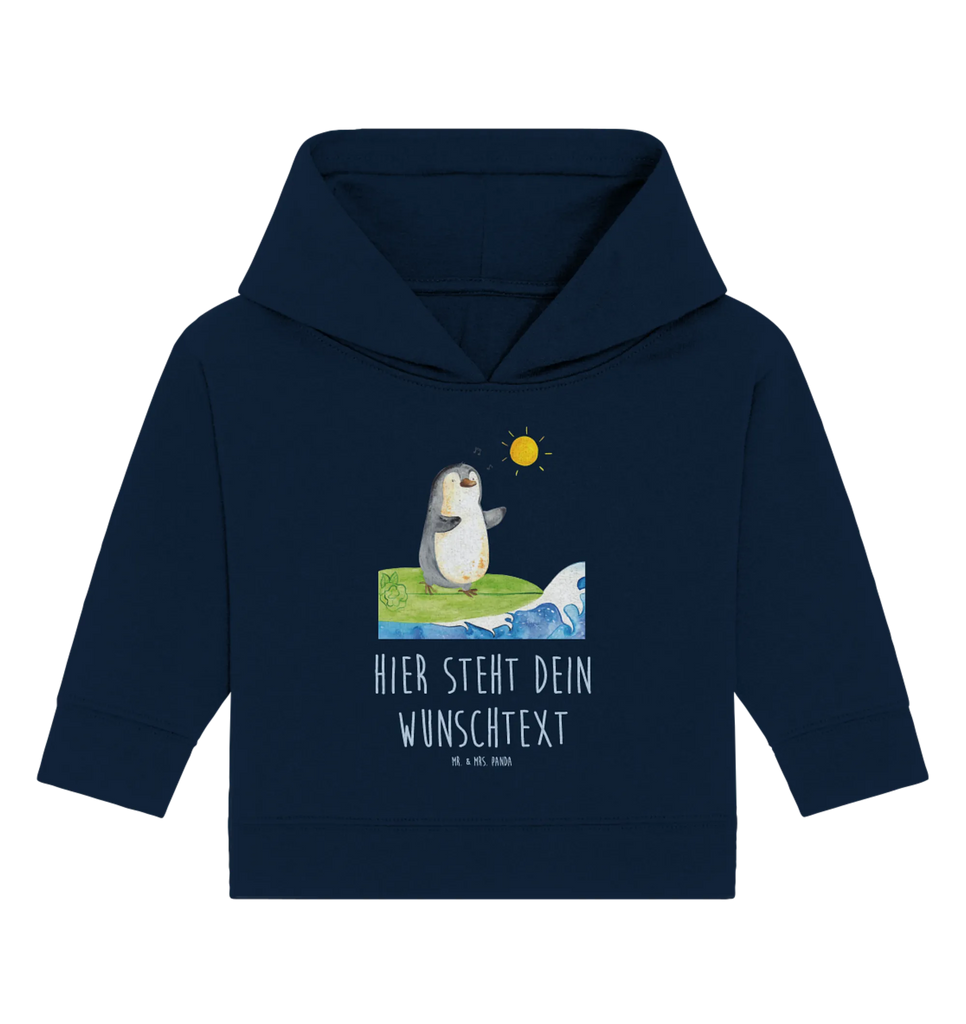 Personalisierter Baby Hoodie Pinguin Surfer Babyhoodie Wunschtext, Baby Hoodie mit Namen, Personalisierter Baby Hoodie, Pinguin, Pinguine, surfen, Portugal, Urlaub, Wellen, Hawaii, Surfer, Wellen reiten