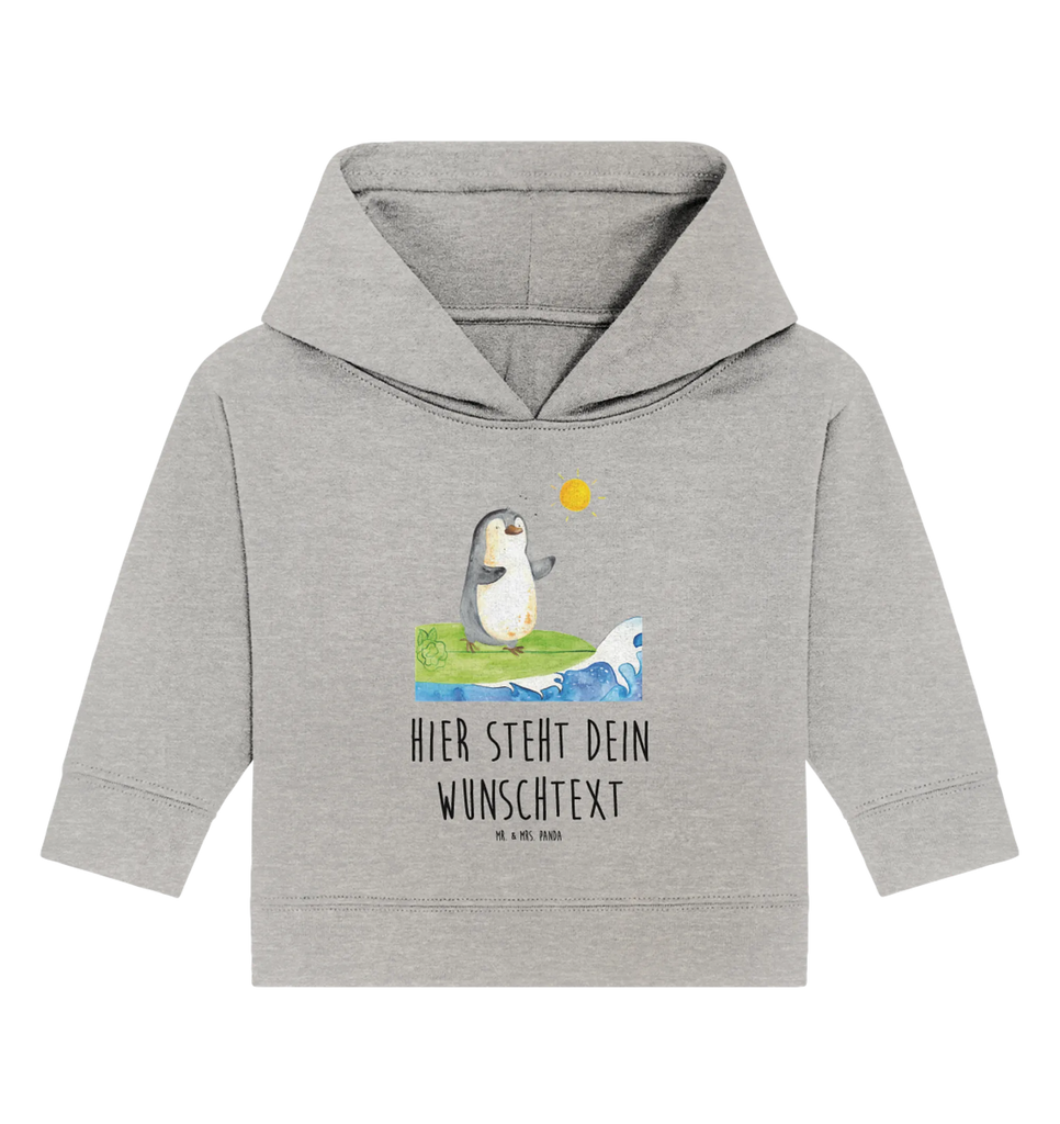 Personalisierter Baby Hoodie Pinguin Surfer Babyhoodie Wunschtext, Baby Hoodie mit Namen, Personalisierter Baby Hoodie, Pinguin, Pinguine, surfen, Portugal, Urlaub, Wellen, Hawaii, Surfer, Wellen reiten