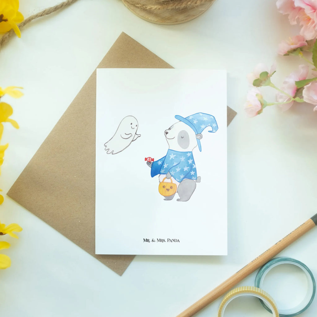 Grußkarte Panda Zauberer Geburtstagskarte, Hochzeitskarte, Ansichtskarten, Glückwunschkarte, Grußkarte, Einladungskarte, Klappkarte, Karte, Halloween, Deko, Martinssingen, Dekoration, Geschenke, Schenken, Halloween Deko, Süßes sonst gibt's saures, Panda, Gespenst, Trick or Treat, Zauberer