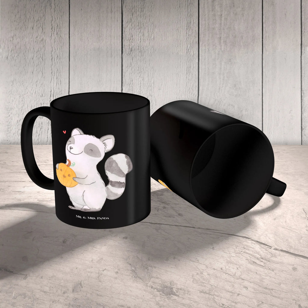 Kubek szop pracz dynia Kaffeetasse, Keramiktasse, Tasse mit Motiven, Tasse mit Zitaten, Porzellantasse, Tasse, Geschenktasse, Teetasse, Bürotasse, Halloween, Deko, Martinssingen, Dekoration, Geschenke, Schenken, Trick or Treat, Waschbär, Kürbis, Halloween Deko, Süßes sonst gibt's saures