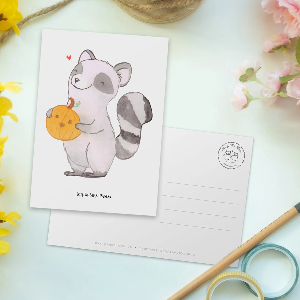 Postcard Raccoon Pumpkin Postcard, invitation card, paper, card, postcards, gift, invitation, letter, gift card, Halloween, decoration, Martin singing, decor, gifts, giving