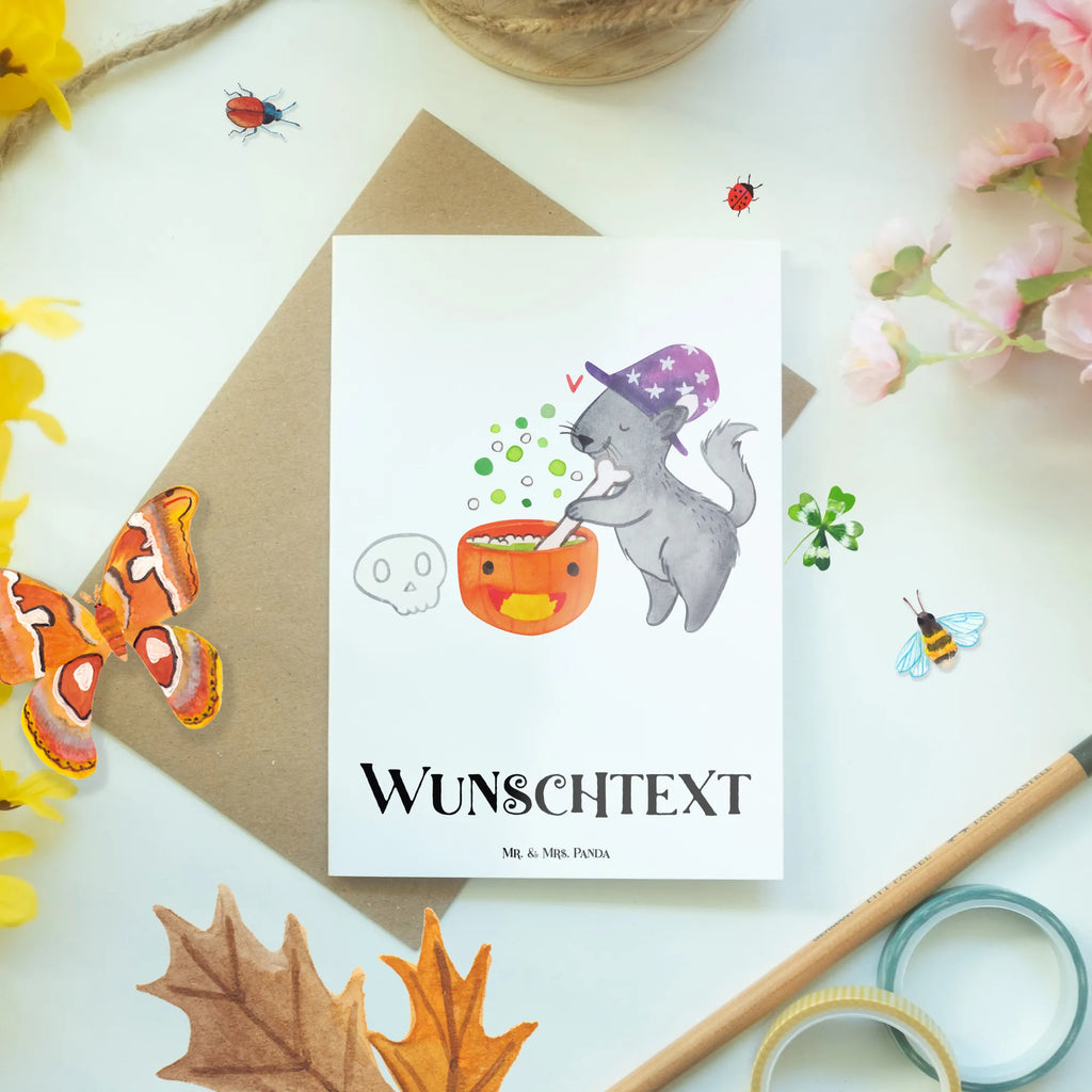 Spersonalizowana kartka z życzeniami kocur kocioł czarownic Halloween, dekoracje, Martinssingen, dekoracja, prezenty, dawanie