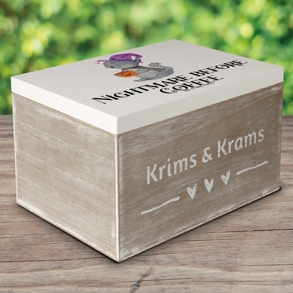 Skrzynia drewniana Kot Kawa Halloween, dekoracje, Martinssingen, dekoracja, prezenty, dawanie