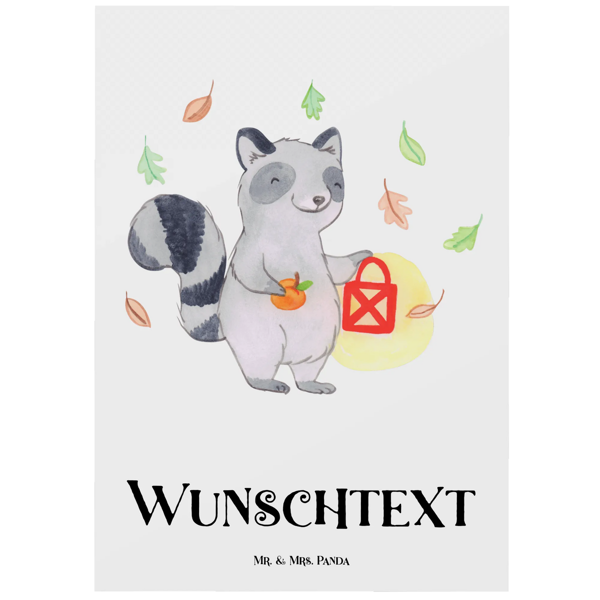 Personalised postcard Raccoon Lantern Halloween, decoration, Martin singing, decor, gifts, giving