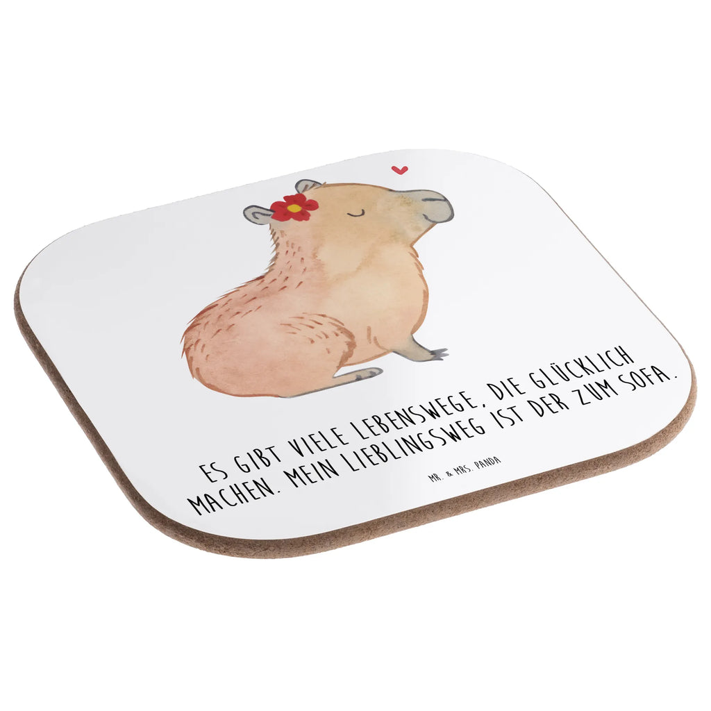Square coaster Capybara flower breakfast, presents, gifts, gift, Coasters, glass coasters, party, small animals, cute, funny, cute animal motives, hand drawn, small world, funny sayings, good mood, happy, gift ideas, special gifts, animal lover, card