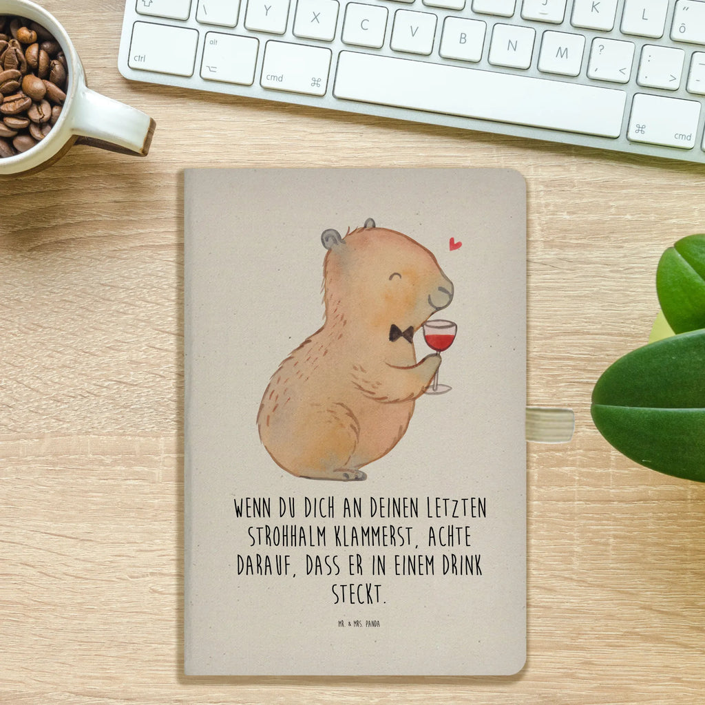 Bawełniany notatnik DIN A4 kapibara wino Motywy zwierzęce, dobra energia, zabawne powiedzonka, zwierzęta