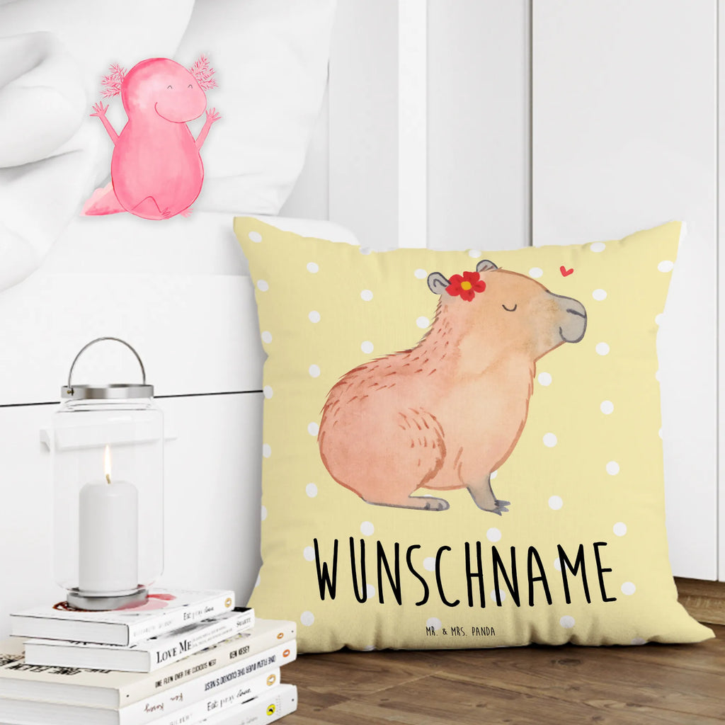 Personalisiertes Kissen Capybara Blume Name, personalisiert, bedrucken, Kissen, Wunschname, Kopfkissen, Tiermotive, Gute Laune, lustige Sprüche, Tiere, Capybara