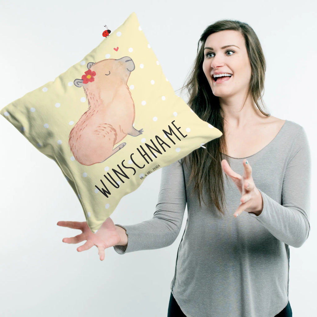 Personalisiertes Kissen Capybara Blume Name, personalisiert, bedrucken, Kissen, Wunschname, Kopfkissen, Tiermotive, Gute Laune, lustige Sprüche, Tiere, Capybara