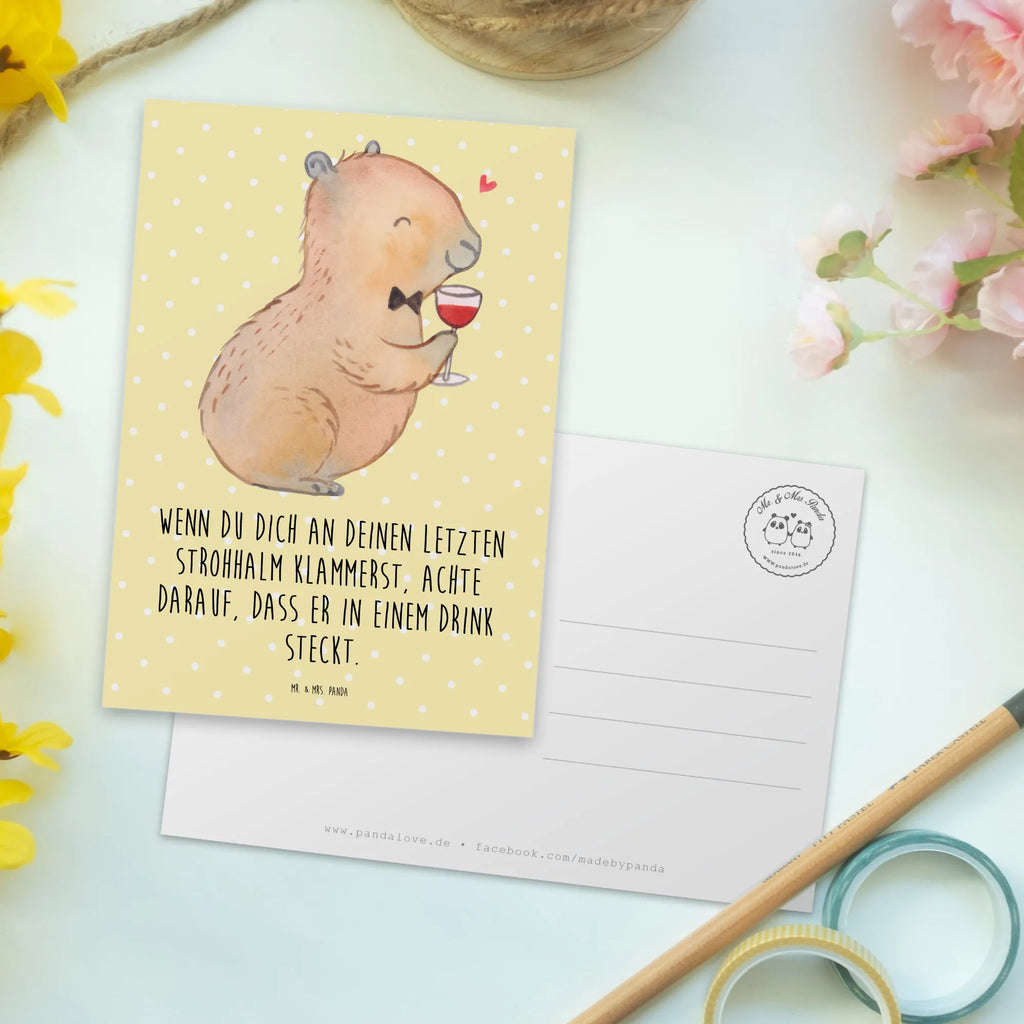 Postcard Capybara wine letter, invitation, invitation card, postcards, card, gift, Postcard, paper, gift card, small animals, cute, funny, cute animal motives, hand drawn, small world, funny sayings, good mood, happy, gifts, gift ideas, special gifts, animal lover