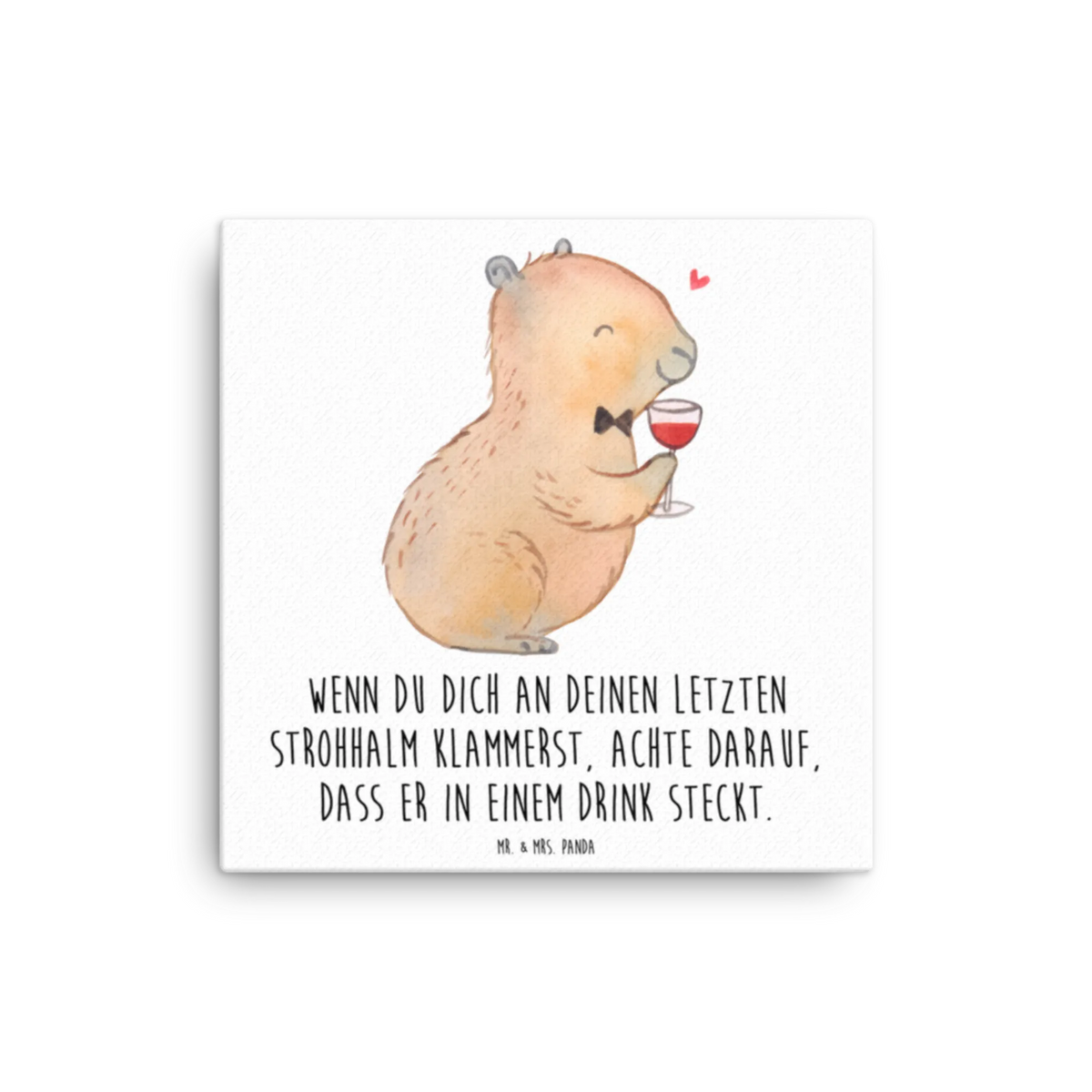 Canvas picture Capybara wine card, gift ideas, gifts, small animals, cute, cute animal motives, hand drawn, funny sayings, good mood, special gifts, animal lover