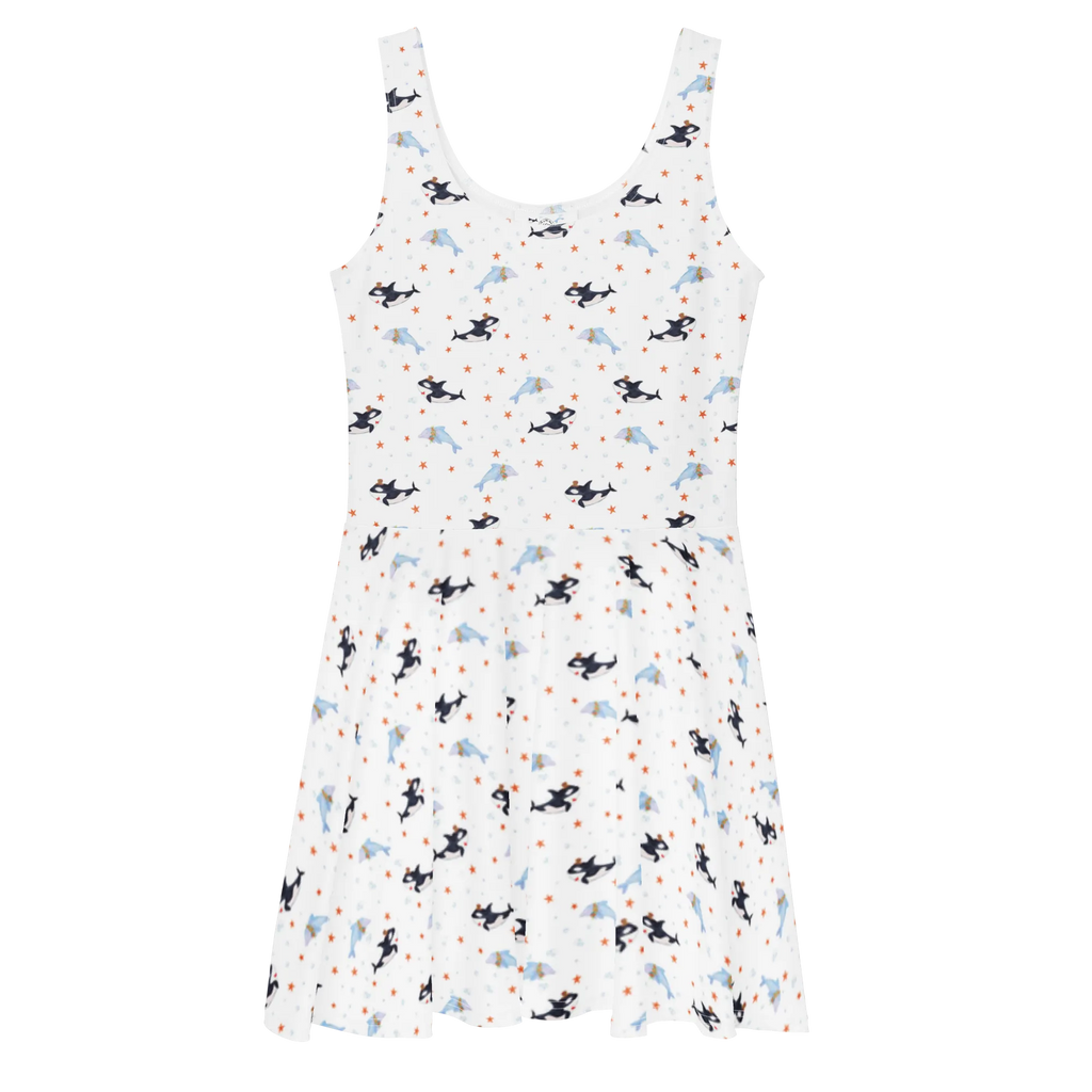 Sommerkleid Orca Zylinder Muster Sommerkleid, Kleid, Skaterkleid, Meerestiere, Urlaub, Meer, Narwal, Geburtstag, Fest, Feier, Glückwunsch, Glitzer, Orca, Glitter, Fete, Konfetti