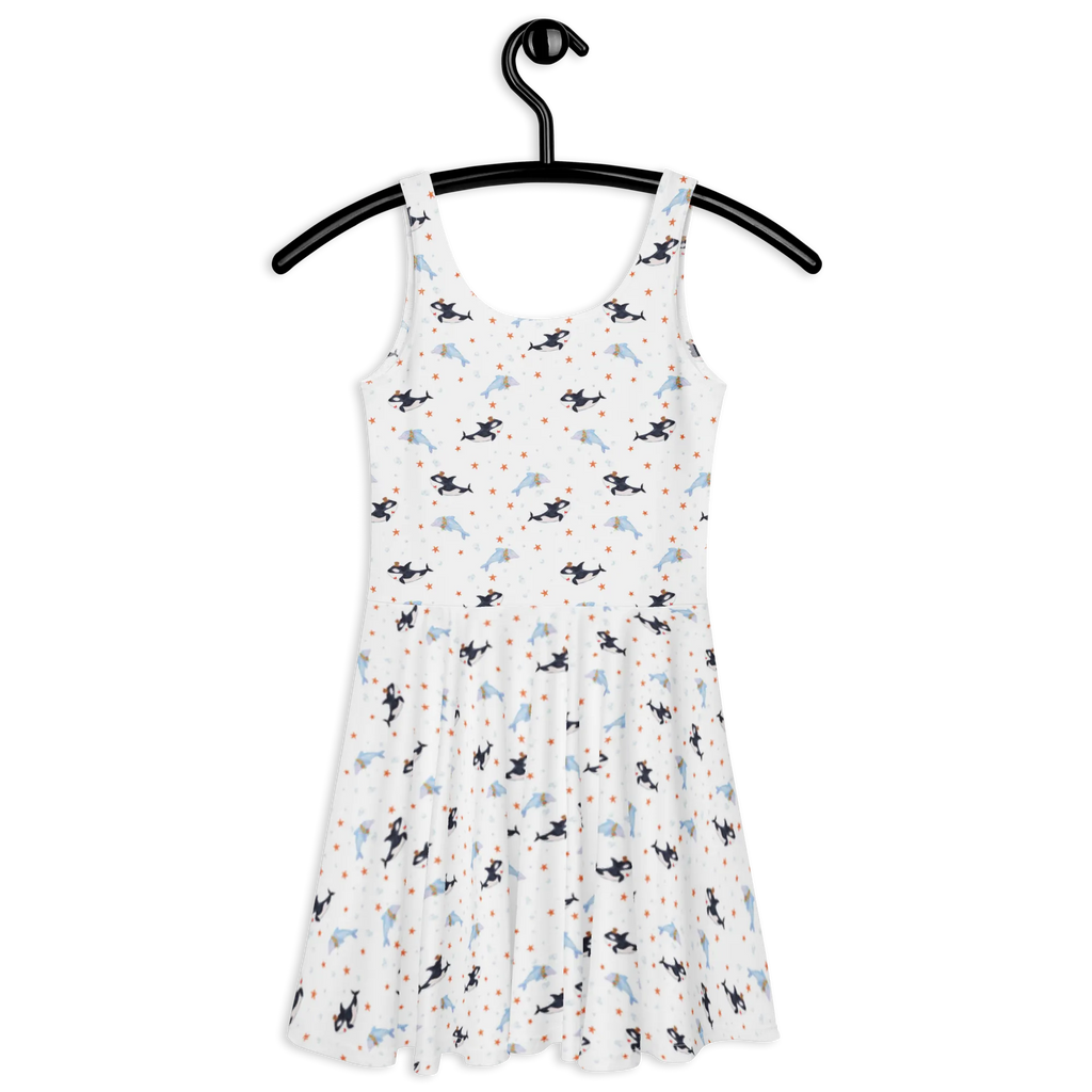 Sommerkleid Orca Zylinder Muster Sommerkleid, Kleid, Skaterkleid, Meerestiere, Urlaub, Meer, Narwal, Geburtstag, Fest, Feier, Glückwunsch, Glitzer, Orca, Glitter, Fete, Konfetti