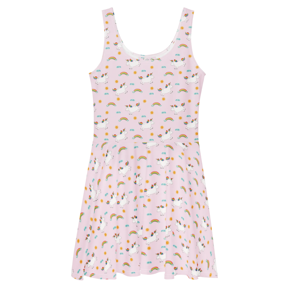 Sommerkleid Einhorn Happy Muster Skaterkleid, Kleid, Sommerkleid, Einhorn, Einhörner, Einhorn Deko, Unicorn, Freude, Lachen, Lächeln, Lebensfreude, glücklich, Fröhlich, Spaß, Witzig, Spannend