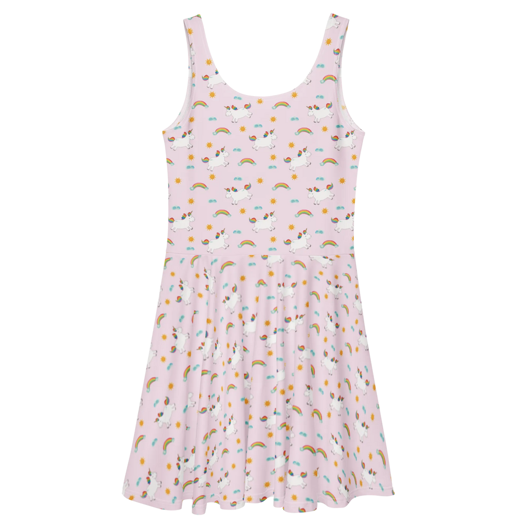 Sommerkleid Einhorn Happy Muster Skaterkleid, Kleid, Sommerkleid, Einhorn, Einhörner, Einhorn Deko, Unicorn, Freude, Lachen, Lächeln, Lebensfreude, glücklich, Fröhlich, Spaß, Witzig, Spannend