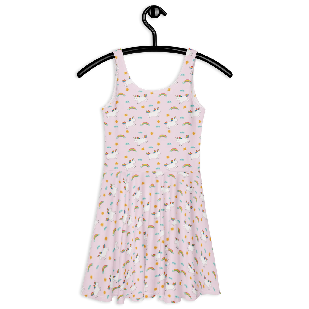 Sommerkleid Einhorn Happy Muster Skaterkleid, Kleid, Sommerkleid, Einhorn, Einhörner, Einhorn Deko, Unicorn, Freude, Lachen, Lächeln, Lebensfreude, glücklich, Fröhlich, Spaß, Witzig, Spannend