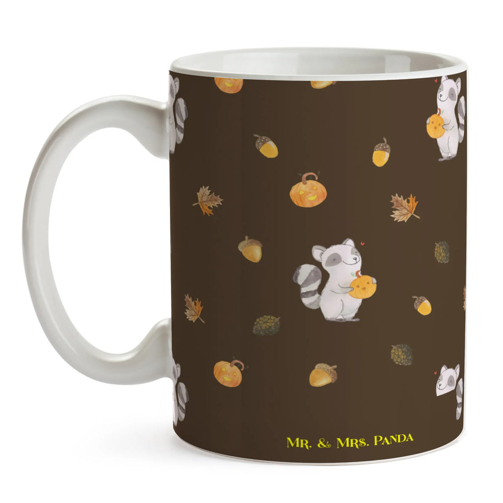 Tasse Waschbär Kürbis Muster Bürotasse, Kaffeetasse, Porzellantasse, Teetasse, Tasse mit Motiven, Tasse mit Zitaten, Tasse, Geschenktasse, Keramiktasse, Halloween, Deko, Martinssingen, Dekoration, Geschenke, Schenken, Kürbis, Halloween Deko, Süßes sonst gibt's saures, Waschbär, Trick or Treat