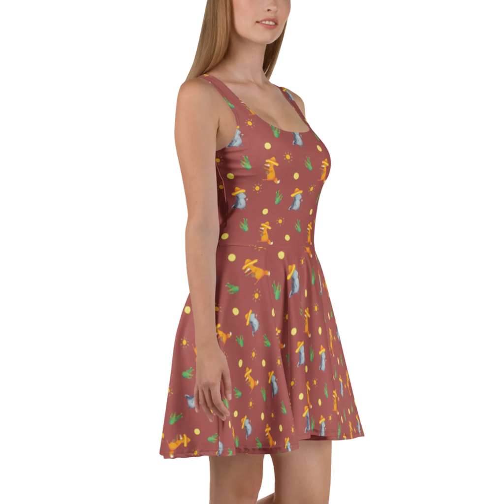 Sommerkleid Axolotl Tequila Muster Kleid, Sommerkleid, Skaterkleid, Axolotl, Molch, Lurche, Feuerdrache, Sombrero, Axolot, Mexiko, Spruch, Tequila, Motivation, Schwanzlurch, Feuersalamander, Zitrone, Mexico, Lurch