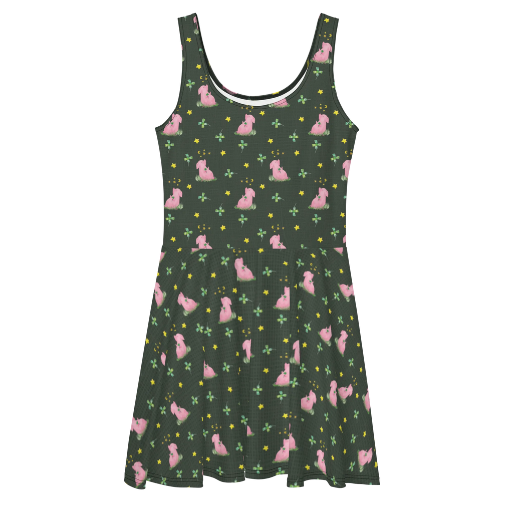 Summer dress Pig Luck Skaterkleid, Kleid, Sommerkleid, Tiere, Tiermotive, Lustige Sprüche, Gute Laune, Glücksbringer, Sernchen, Träume, Schweinchen, Schwein, Motivation, Sterne, Glücksschwein. Glück, Ziele