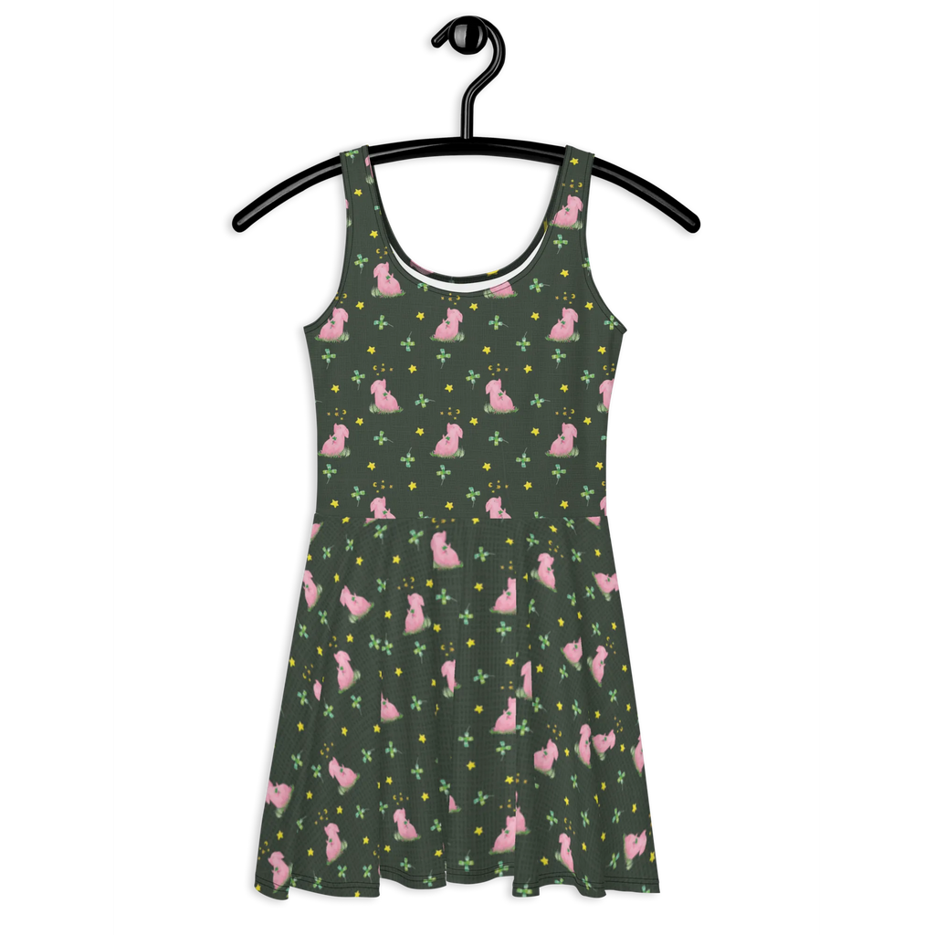 Summer dress Pig Luck Skaterkleid, Kleid, Sommerkleid, Tiere, Tiermotive, Lustige Sprüche, Gute Laune, Glücksbringer, Sernchen, Träume, Schweinchen, Schwein, Motivation, Sterne, Glücksschwein. Glück, Ziele