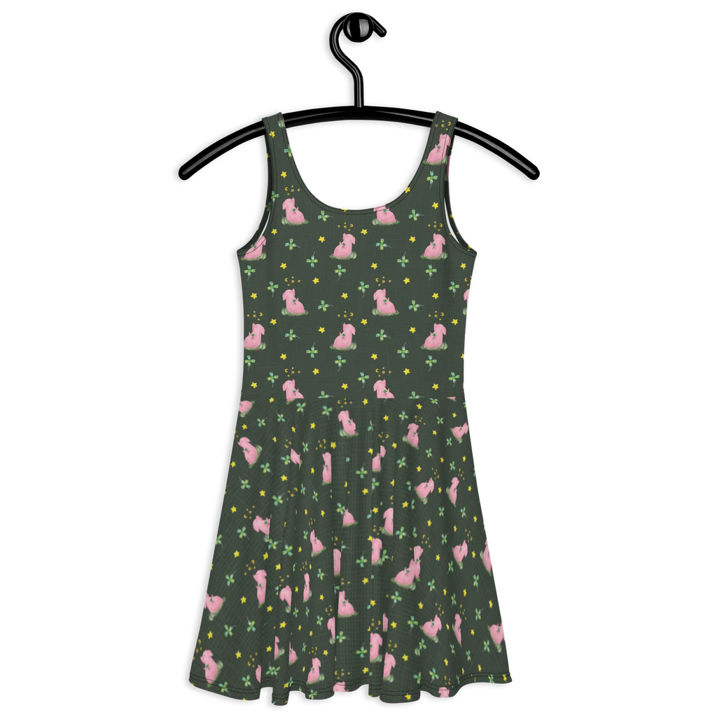 Summer dress Pig Luck Skaterkleid, Kleid, Sommerkleid, Tiere, Tiermotive, Lustige Sprüche, Gute Laune, Glücksbringer, Sernchen, Träume, Schweinchen, Schwein, Motivation, Sterne, Glücksschwein. Glück, Ziele