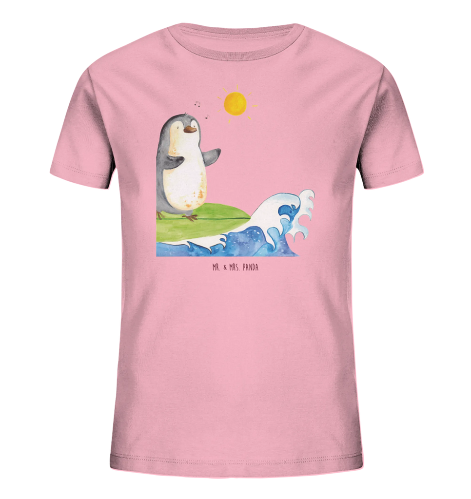 Organic Kinder T-Shirt Pinguin Surfer Kinder T-Shirt Mädchen, Kinder T-Shirt Jungen, Kinder T-Shirt, Pinguin, Hawaii, Urlaub, Wellen Reiten, Pinguine, Portugal, Surfen, Surfer, Wellen