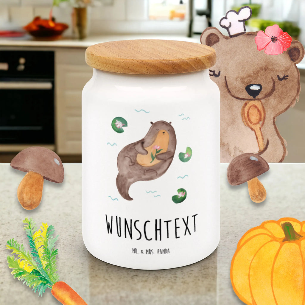 Personalized Storage Jar otter Water Lily custom pantry container, personalized cookie tin, personalized storage container, personalized treat jar, personalized storage jar, personalized ceramic jar, personalized cookie jar, personalized canister, monogrammed food storage, custom treat canister, engraved kitchen jar, otter, marten, sea otter, European otter, water mammal, aquatic animal, baby otter, predator, water, otter gifts, animal lover, gift ideas for animal lovers, animal, mammal, water animal, gifts for people in love