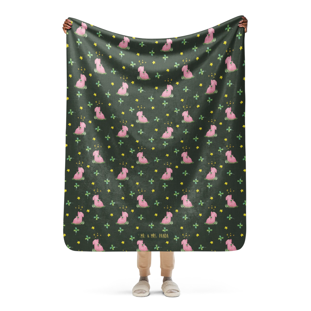 Sherpa Kuscheldecke Schwein Glück Muster Tiermotive, Gute Laune, lustige Sprüche, Tiere, Schwein, Motivation, Schweinchen, Träume, Sernchen, Sterne, Glücksschwein. Glück, Ziele, Glücksbringer