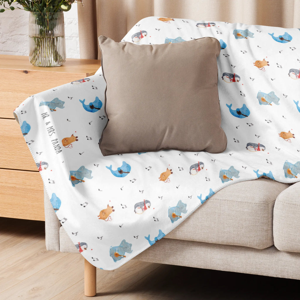 Sherpa Kuscheldecke Big Band Muster Tiermotive, Gute Laune, lustige Sprüche, Tiere, Hund, Delfin, Triangel, Band, Gitarre, Musik, Musikanten, Elefant, Pinguin, Maus