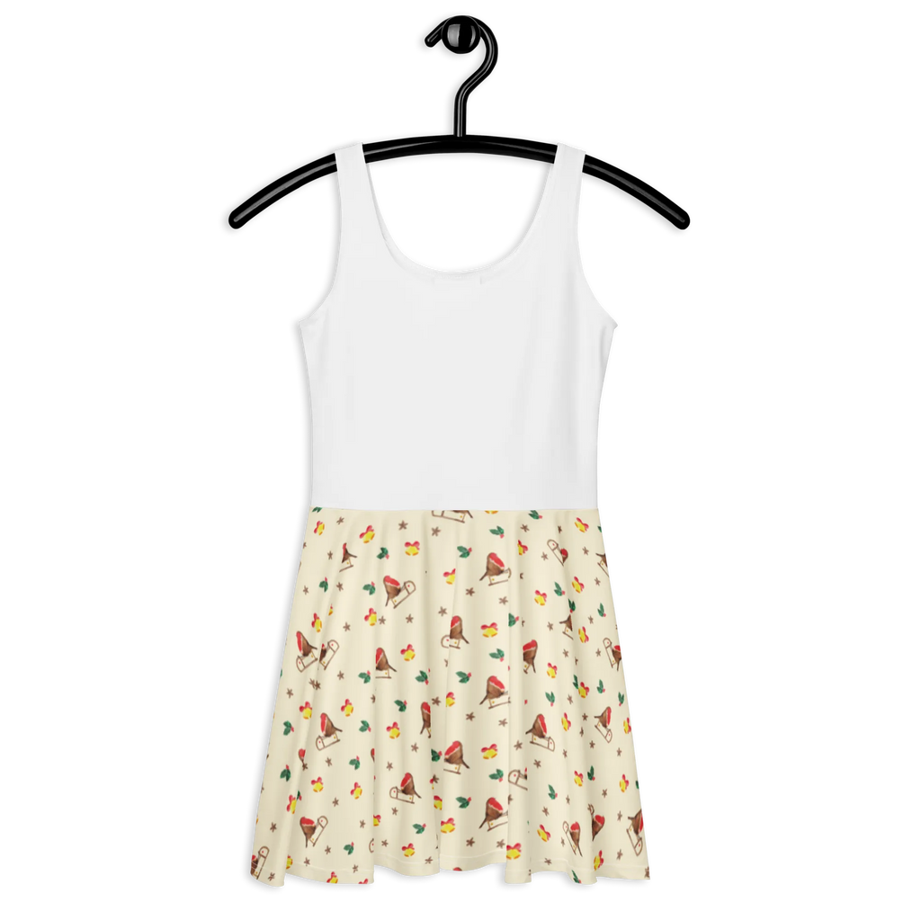Sommerkleid Rotkehlchen Schlitten Muster Kleid, Skaterkleid, Sommerkleid, Winter, Weihnachten, Weihnachtsdeko, Nikolaus, Advent, Heiligabend, Wintermotiv, Schlitten, Vogel