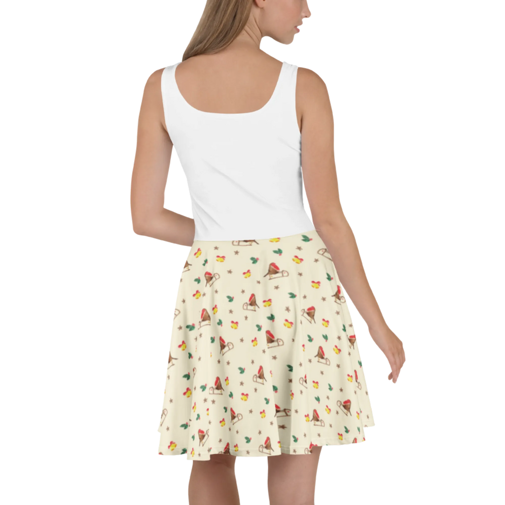 Sommerkleid Rotkehlchen Schlitten Muster Kleid, Skaterkleid, Sommerkleid, Winter, Weihnachten, Weihnachtsdeko, Nikolaus, Advent, Heiligabend, Wintermotiv, Schlitten, Vogel