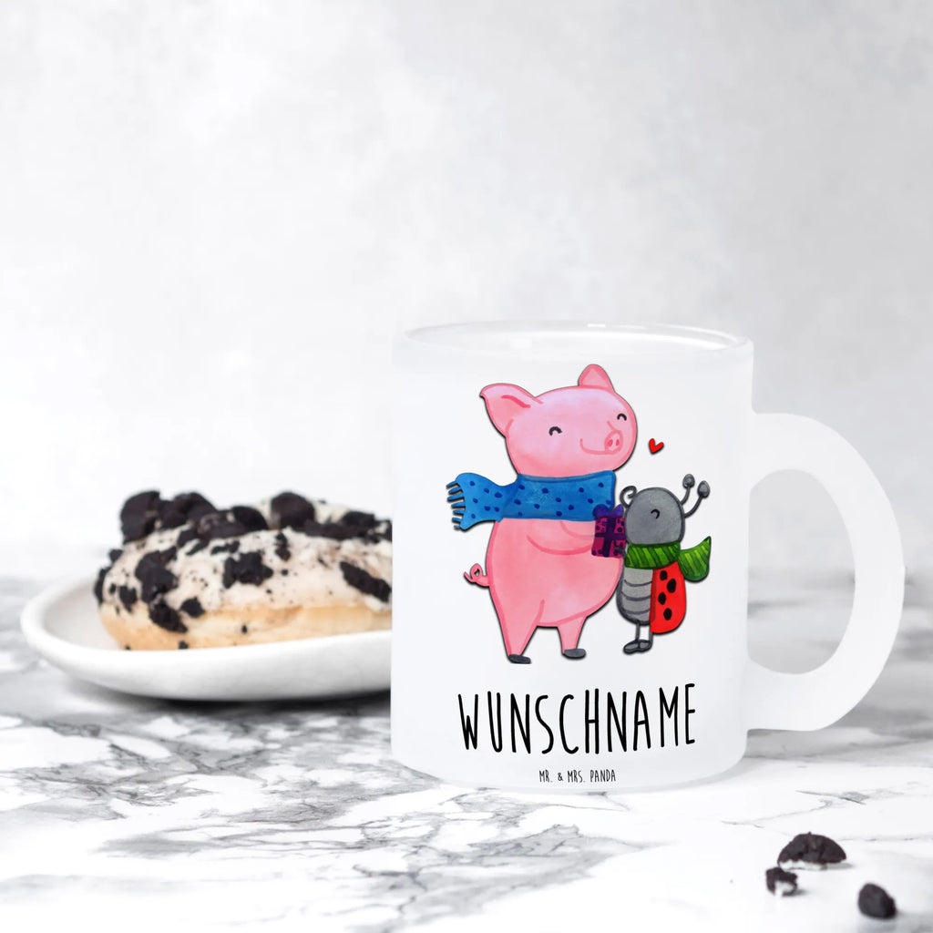 Personalized Tea Cup Glow Pig Snuggle Winter, Christmas, Christmas time, snow