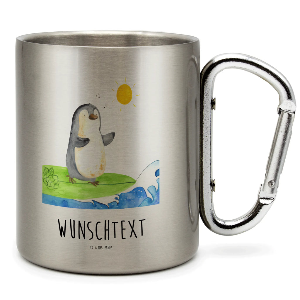 Personalized Stainless Steel Mug Penguin surfer Penguin, North Pole, Winter, Penguins, holidays, waves, wave riding, surfers, Hawaii, Portugal, surfing, penguins