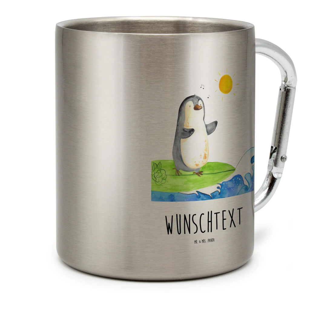 Personalized Stainless Steel Mug Penguin surfer Penguin, North Pole, Winter, Penguins, holidays, waves, wave riding, surfers, Hawaii, Portugal, surfing, penguins
