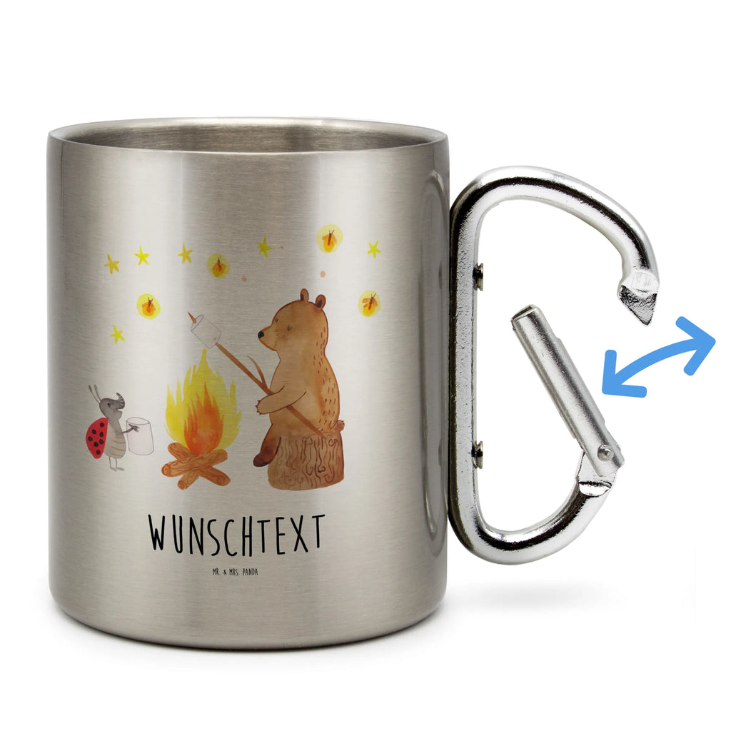 Personalized Stainless Steel Mug Bear & Ladybird campfire bear, teddy, teddy bear, cuddly toy, Campfire
