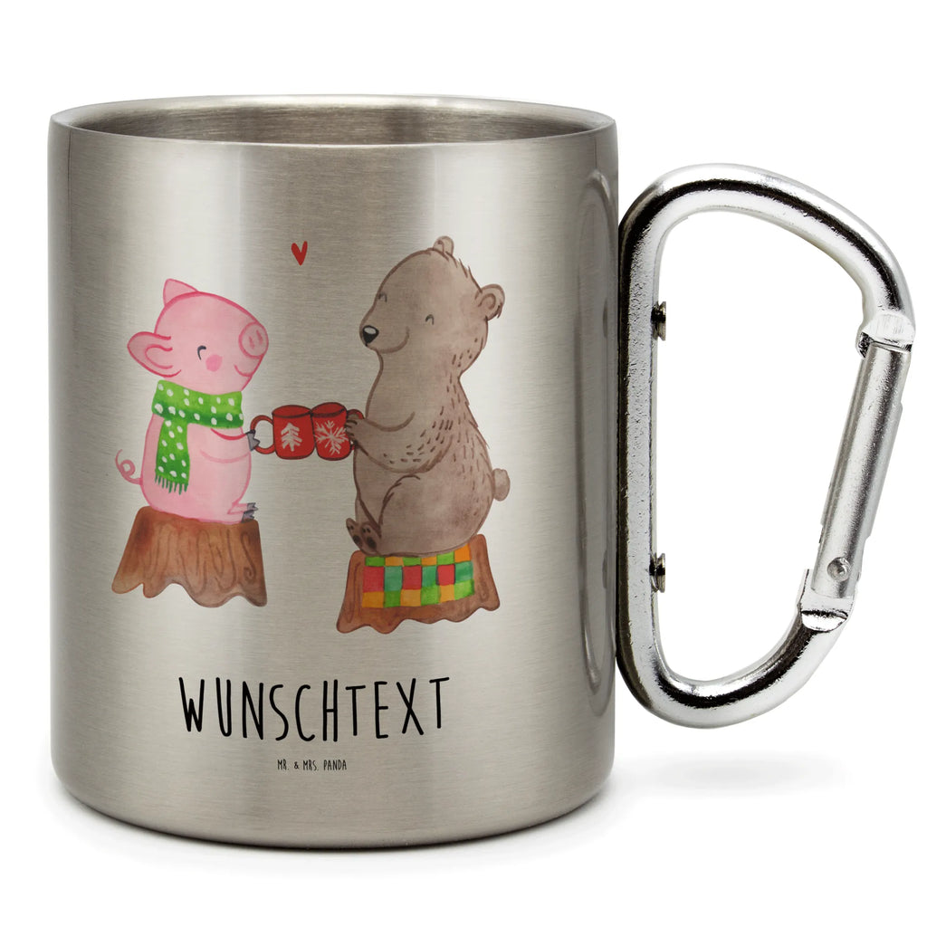 Personalized Stainless Steel Mug Glowing Pig Bash Winter, Christmas, Christmas time, snow