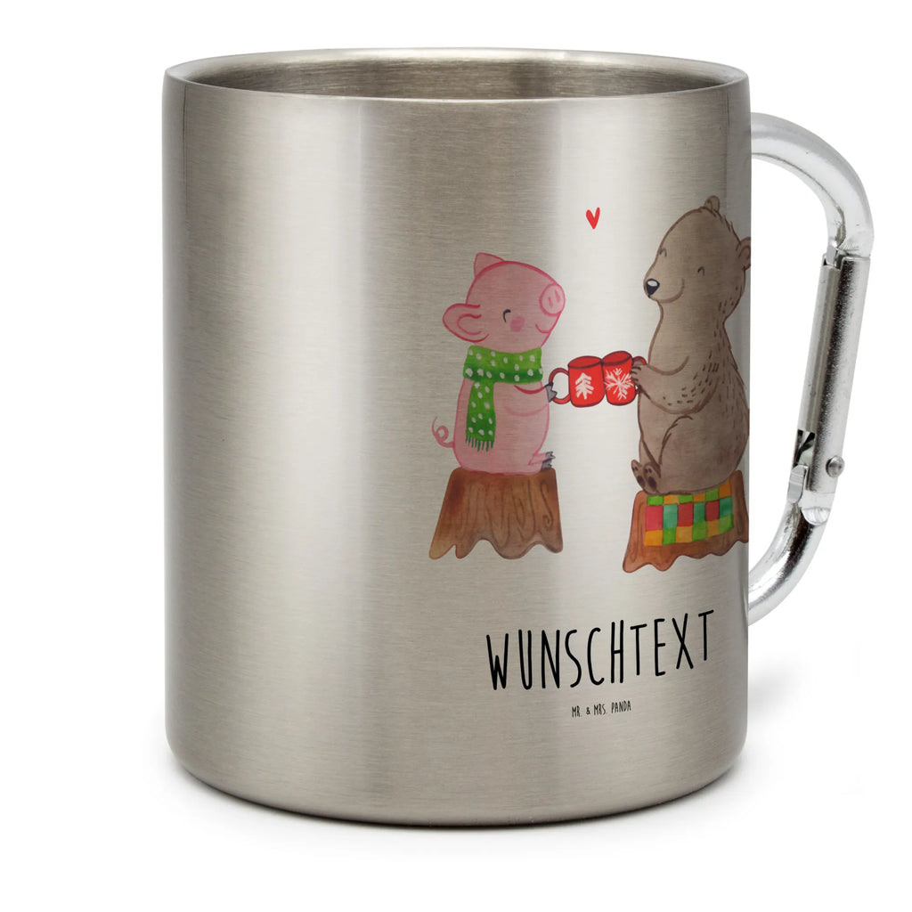 Personalized Stainless Steel Mug Glowing Pig Bash Winter, Christmas, Christmas time, snow