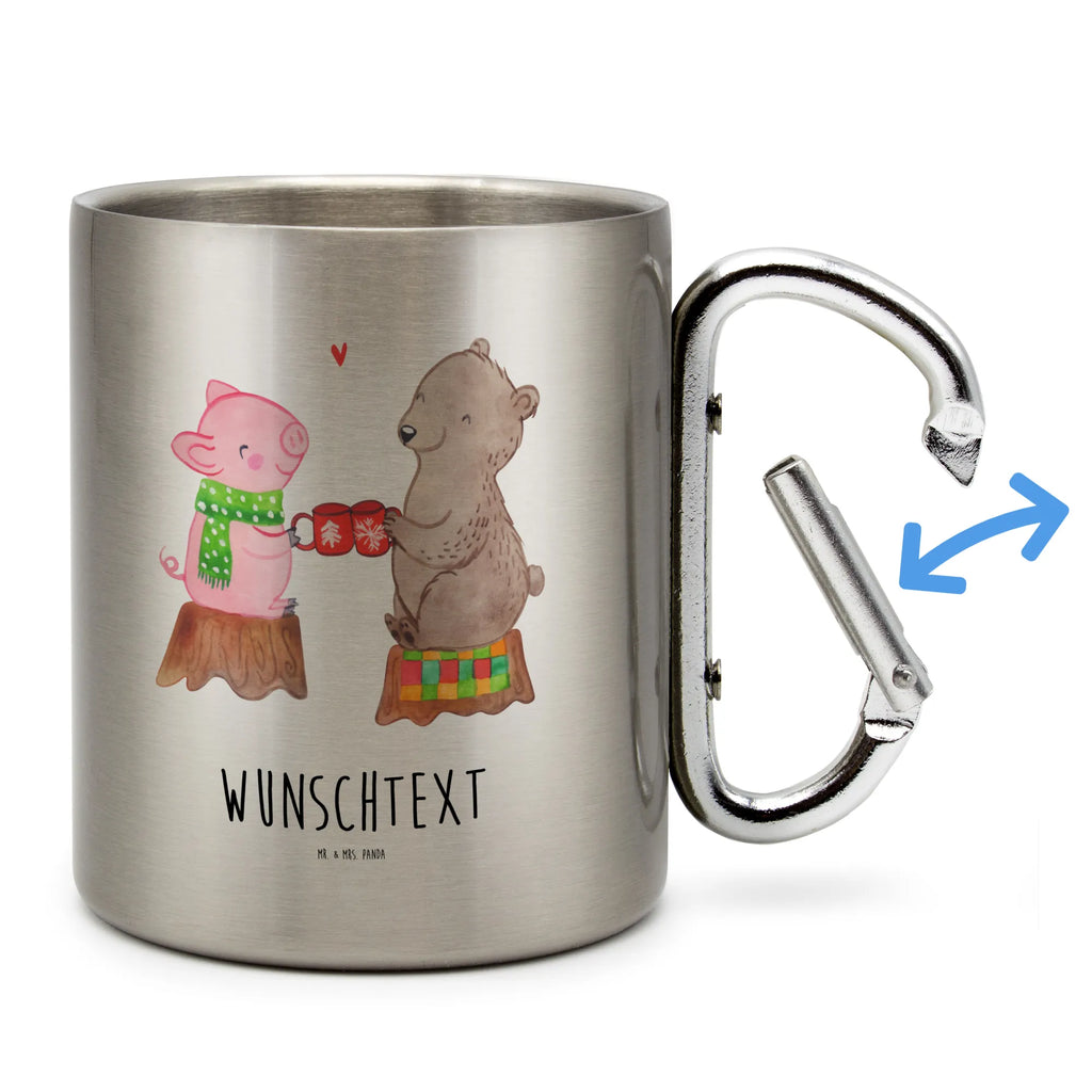 Personalized Stainless Steel Mug Glowing Pig Bash Winter, Christmas, Christmas time, snow