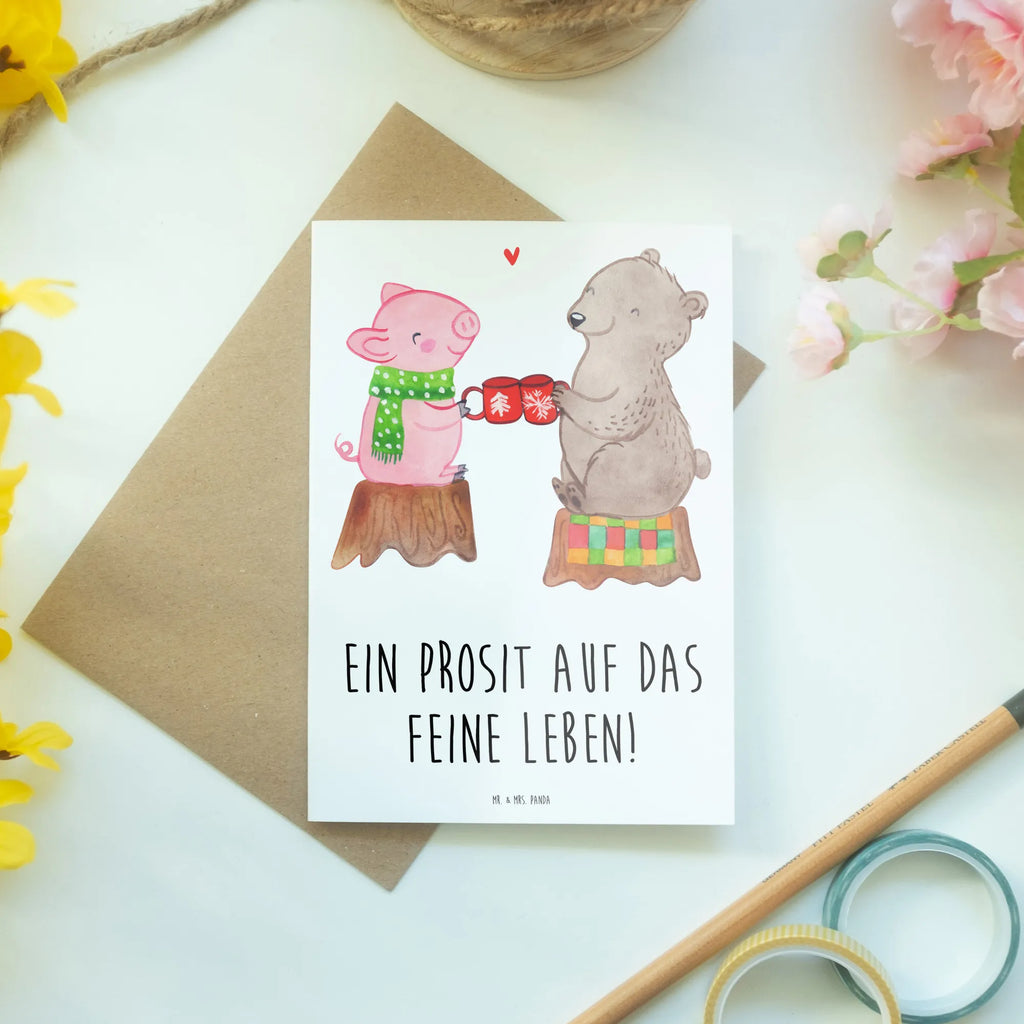 Greetings card Glowing Pig Bash wedding card, folding card, greeting card, birthday card, invitation card, Winter, Christmas, Christmas time, snow