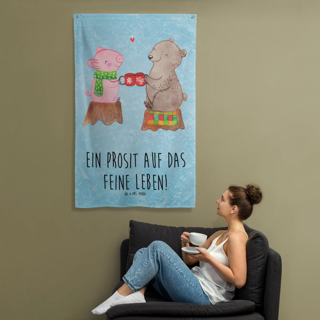 Tapestry Glowing Pig Bash Tapestry, Decoration, Wall hanging, Boho, Winter, Christmas, Christmas time, snow