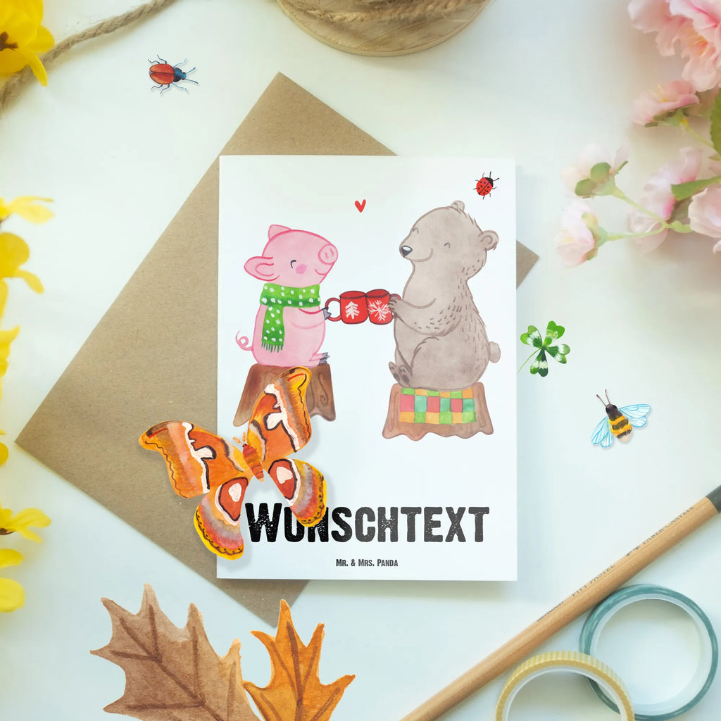 Spersonalizowana kartka z życzeniami Ciepły prosiaczek Impreza Zima, Boże Narodzenie, dekoracje świąteczne, Mikołaj, Adwent, Wigilia, zimowy motyw