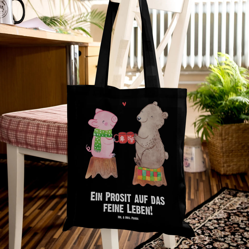 Tote bag Glowing Pig Bash cotton bag, shopping bag, shoulder bag, pouch, shopper, Carrier bag, bag, cloth bag, jute bag, Winter, Christmas, Christmas time, snow