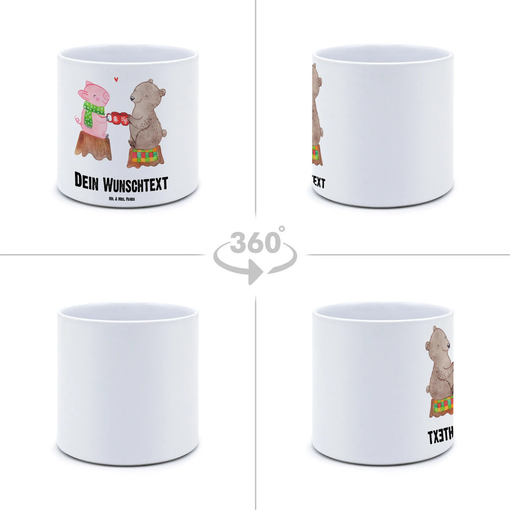 Personalised XL flower pot Glowing Pig Bash Winter, Christmas, Christmas time, snow