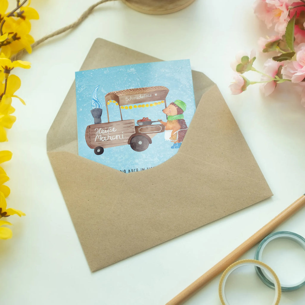 Greetings card hedgehog Chestnuts Klappkarte, Karte, Hochzeitskarte, Einladungskarte, Grußkarte, Glückwunschkarte, Ansichtskarten, Geburtstagskarte, Winter, Weihnachten, Weihnachtsdeko, Nikolaus, Advent, Heiligabend, Wintermotiv, Maronen, Weihnachtsmarkt, Duft, Kastanien