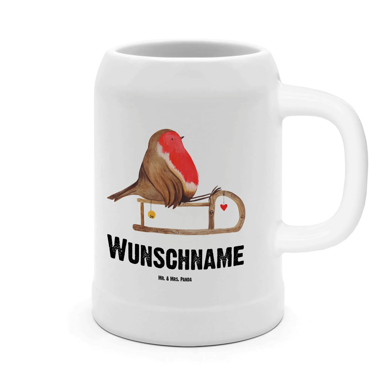 Personalised beer mug robin Sleds Winter, Christmas, Christmas time, snow, sleigh, bird