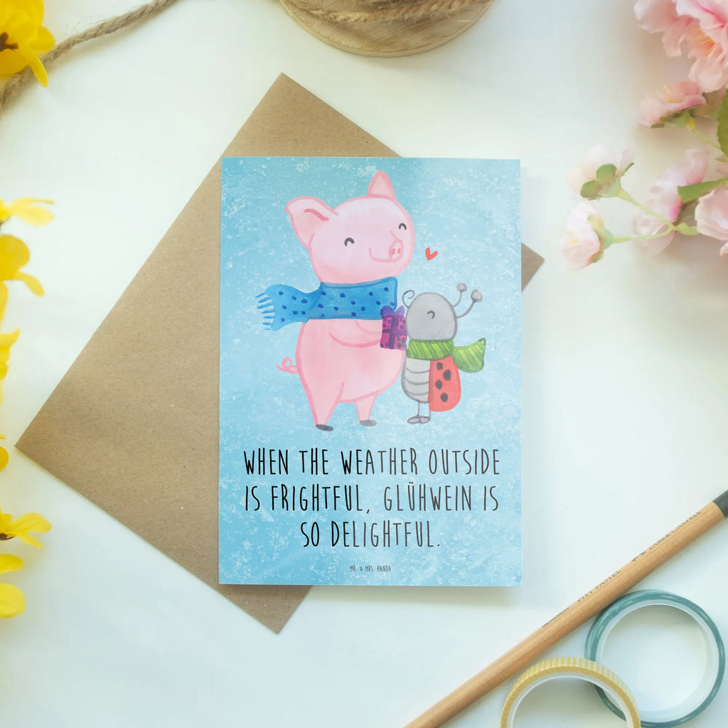 Kartka okolicznościowa Rozgrzana Świnka Smörle Zima, Boże Narodzenie, dekoracje świąteczne, Mikołaj, Adwent, Wigilia, zimowy motyw