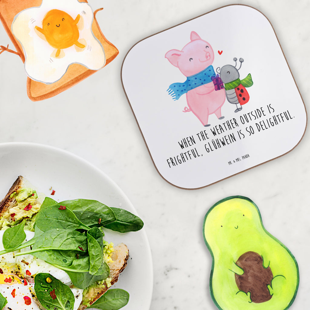 Square coaster Glow Pig Snuggle presents, party, Coasters, breakfast, gift, glass coasters, gifts, Winter, Christmas, Christmas time, snow