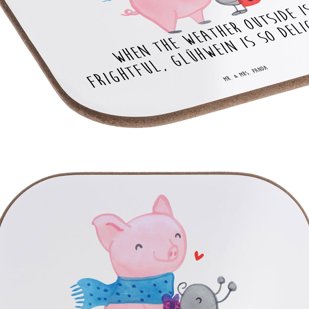 Square coaster Glow Pig Snuggle presents, party, Coasters, breakfast, gift, glass coasters, gifts, Winter, Christmas, Christmas time, snow