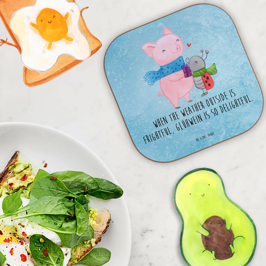 Square coaster Glow Pig Snuggle presents, party, Coasters, breakfast, gift, glass coasters, gifts, Winter, Christmas, Christmas time, snow