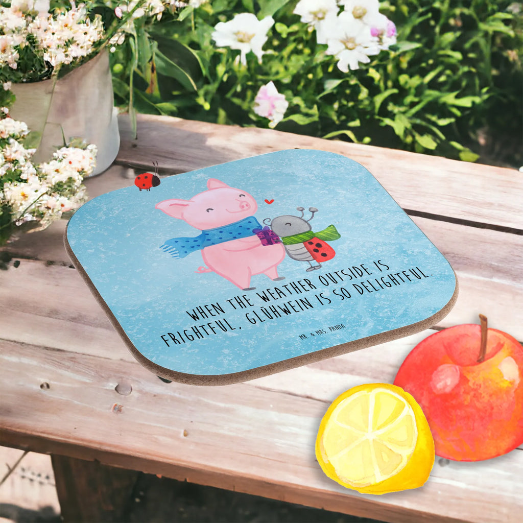 Square coaster Glow Pig Snuggle presents, party, Coasters, breakfast, gift, glass coasters, gifts, Winter, Christmas, Christmas time, snow