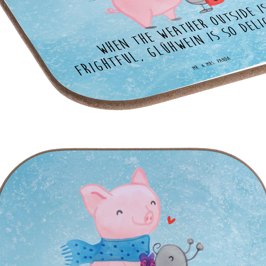 Square coaster Glow Pig Snuggle presents, party, Coasters, breakfast, gift, glass coasters, gifts, Winter, Christmas, Christmas time, snow